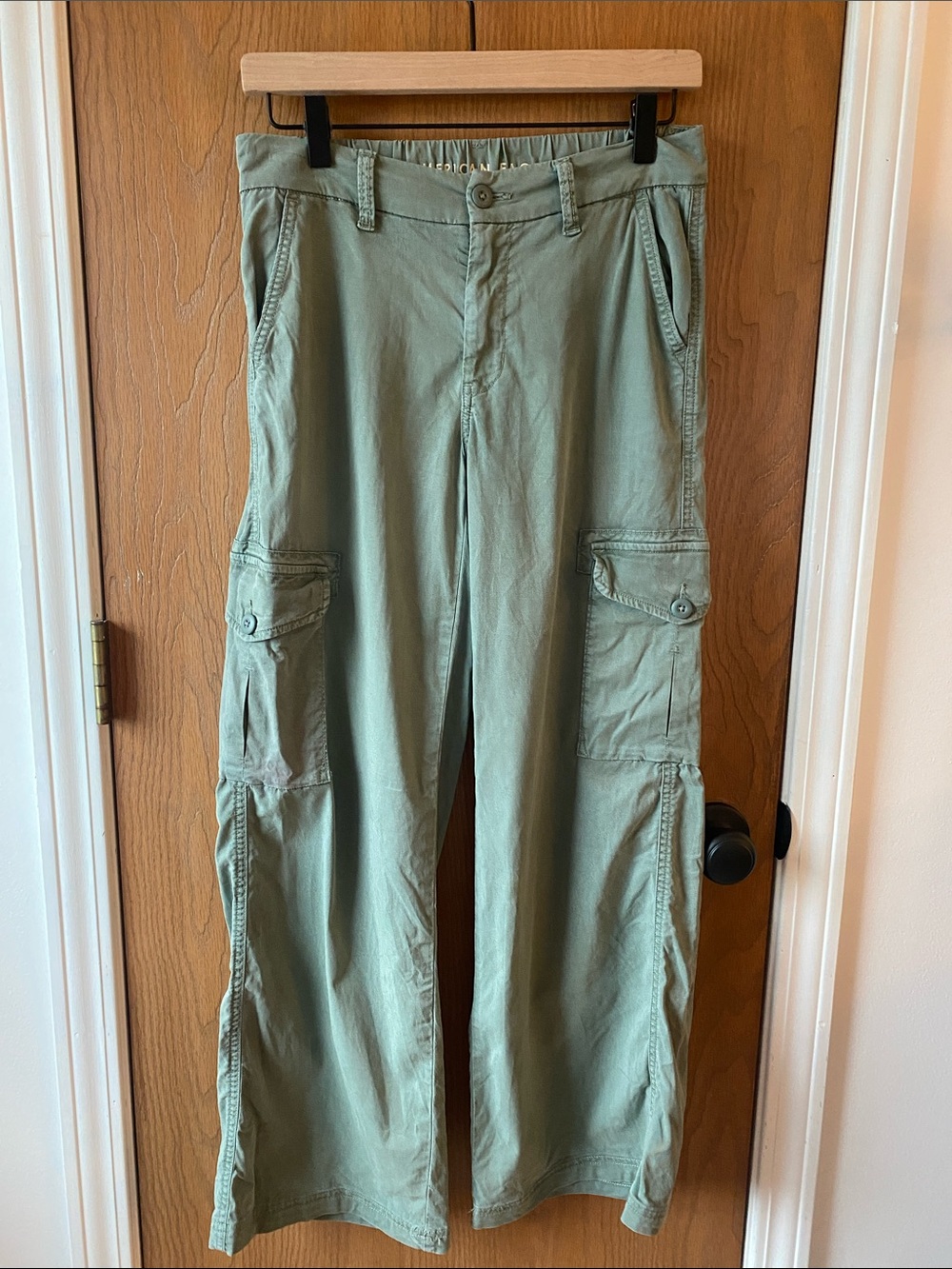 AE Dreamy Drape Stretch Baggy Wide Leg Cargo Pant in Olive
